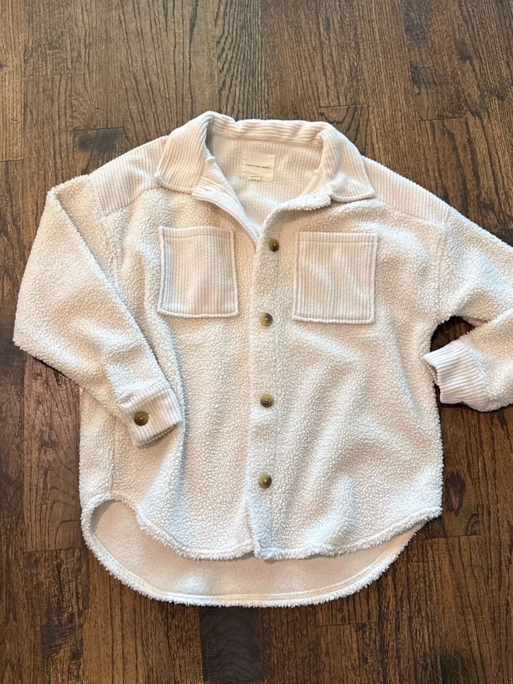 American Eagle Outfitters Cream Sherpa Button-Up Jacket
